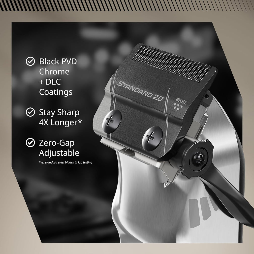Wahl Professional Senior 2.0 Cordless Clipper, Carbon Steel DLC Coated Blade with Zero Gap Capability, Adjustable Taper Lever, Lithium Ion Power, Black and Metallic Silver