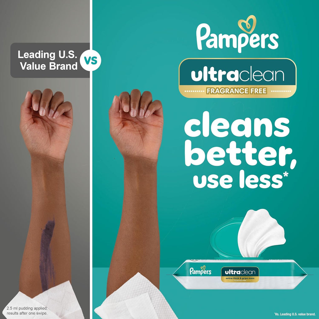 Pampers Ultraclean Baby Wipes (Previously 'Free & Gentle'), 99% Water, Hypoallergenic, Unscented, 100% Plant Based, Plastic-Free, 936 Wipes Total (12X Flip-Top Packs)