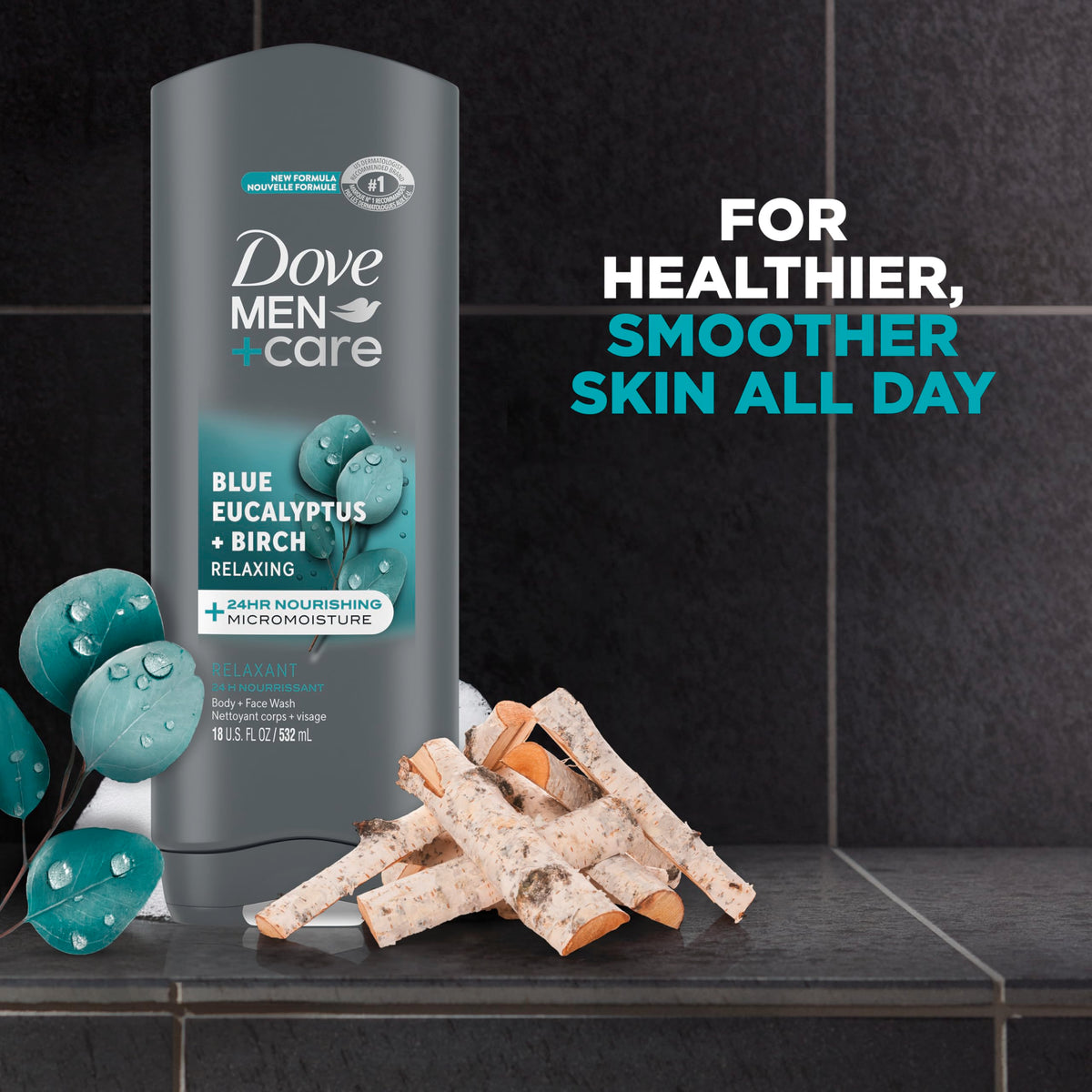DOVE MEN Moisturizing Body Wash for Men, Eucalyptus + Cedar Oil, 26oz