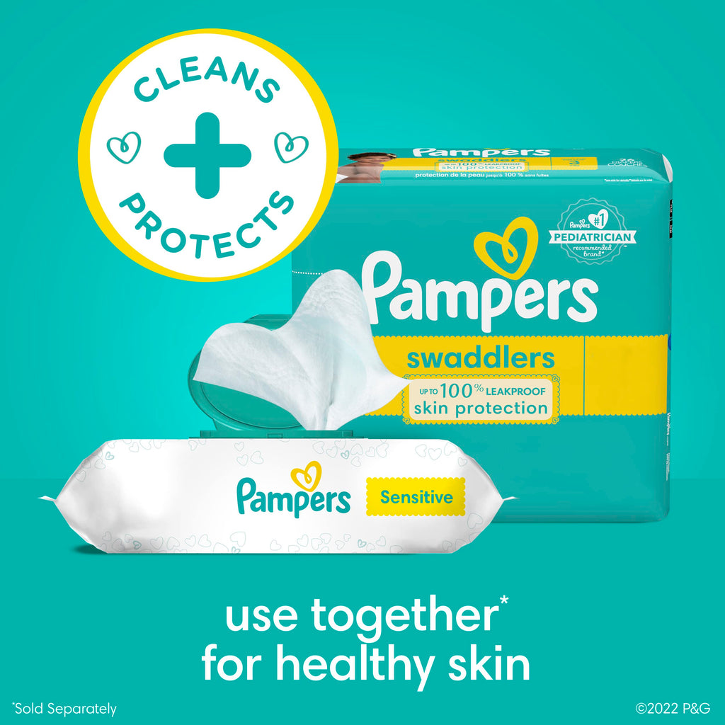 Pampers Sensitive Baby Wipes, Clinically Proven, Fragrance Free, Unscented, Water Based, Hypoallergenic, Multi-Use, Hand Wipes 1008 Wipes Total (18X Flip-Top Packs) [Packaging May Vary]