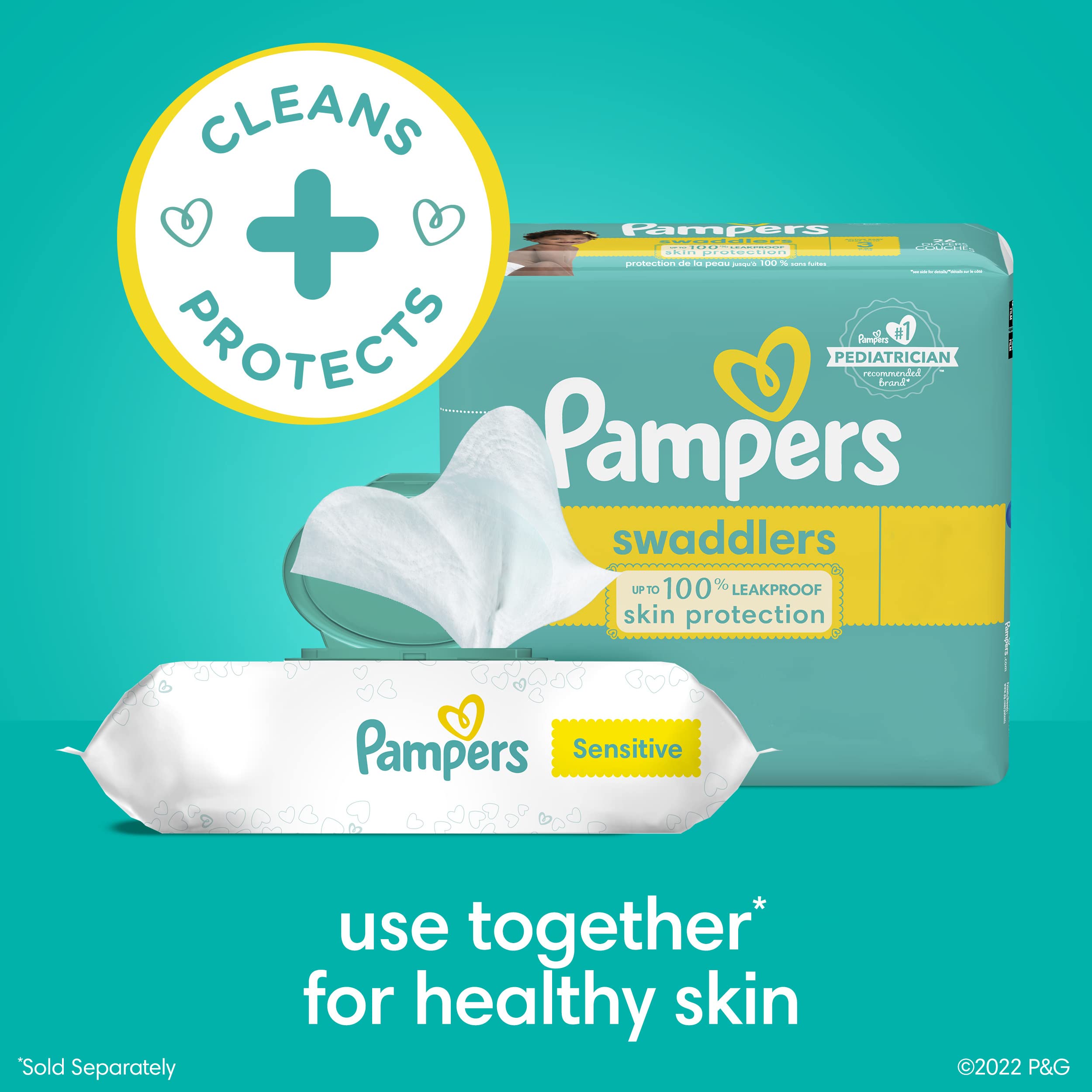 Pampers Sensitive Baby Wipes, Clinically Proven, Fragrance Free, Unscented, Water Based, Hypoallergenic, Multi-Use, Hand Wipes 1008 Wipes Total (18X Flip-Top Packs) [Packaging May Vary]