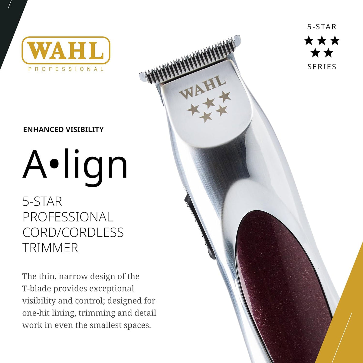 Wahl Professional 5 Star Align Cordless Trimmer, Narrow T-Blade,Model 8172