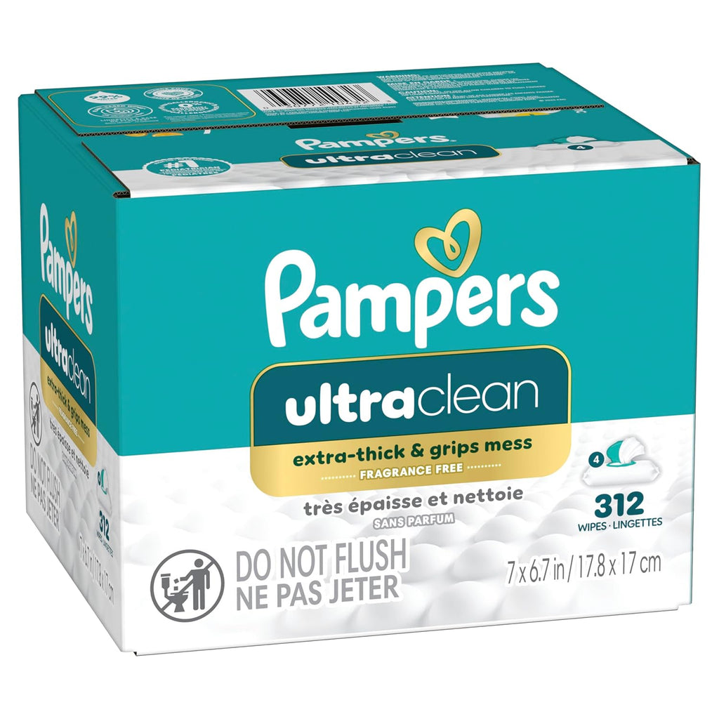 Pampers Ultraclean Baby Wipes (Previously 'Free & Gentle'), 99% Water, Hypoallergenic, Unscented, 100% Plant Based, Plastic-Free, 936 Wipes Total (12X Flip-Top Packs)