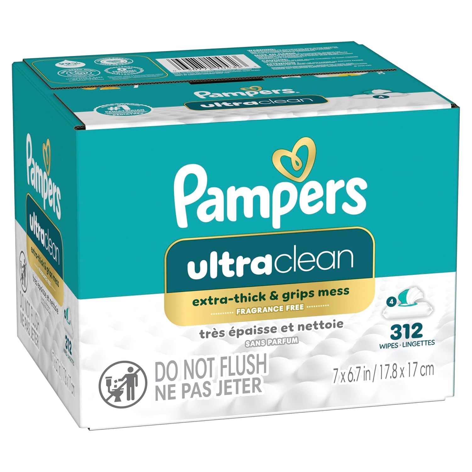 Pampers Ultraclean Baby Wipes (Previously 'Free & Gentle'), 99% Water, Hypoallergenic, Unscented, 100% Plant Based, Plastic-Free, 936 Wipes Total (12X Flip-Top Packs)
