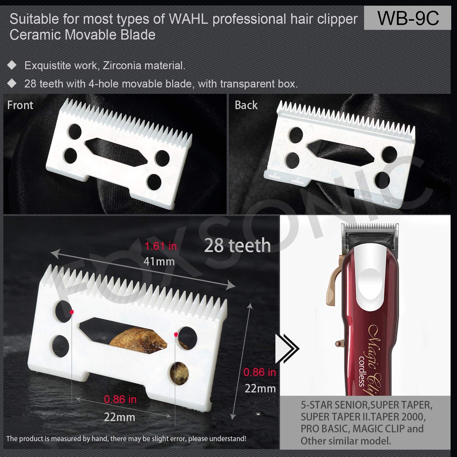 Professional 2-Hole Clipper Blades, Ceramic Replacement Blades for Wahl Senior Cordless Clipper