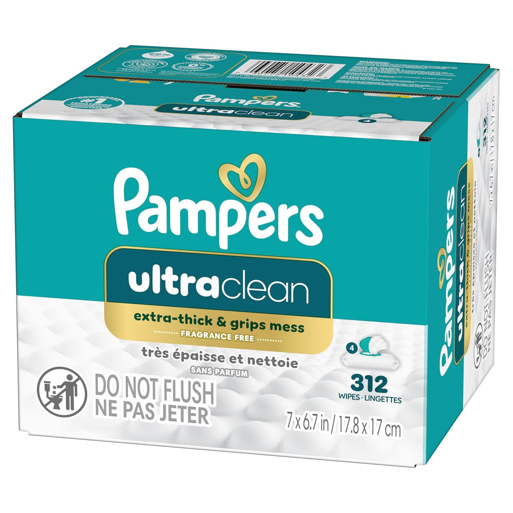 Pampers Ultraclean Baby Wipes (Previously 'Free & Gentle'), 99% Water, Hypoallergenic, Unscented, 100% Plant Based, Plastic-Free, 936 Wipes Total (12X Flip-Top Packs)