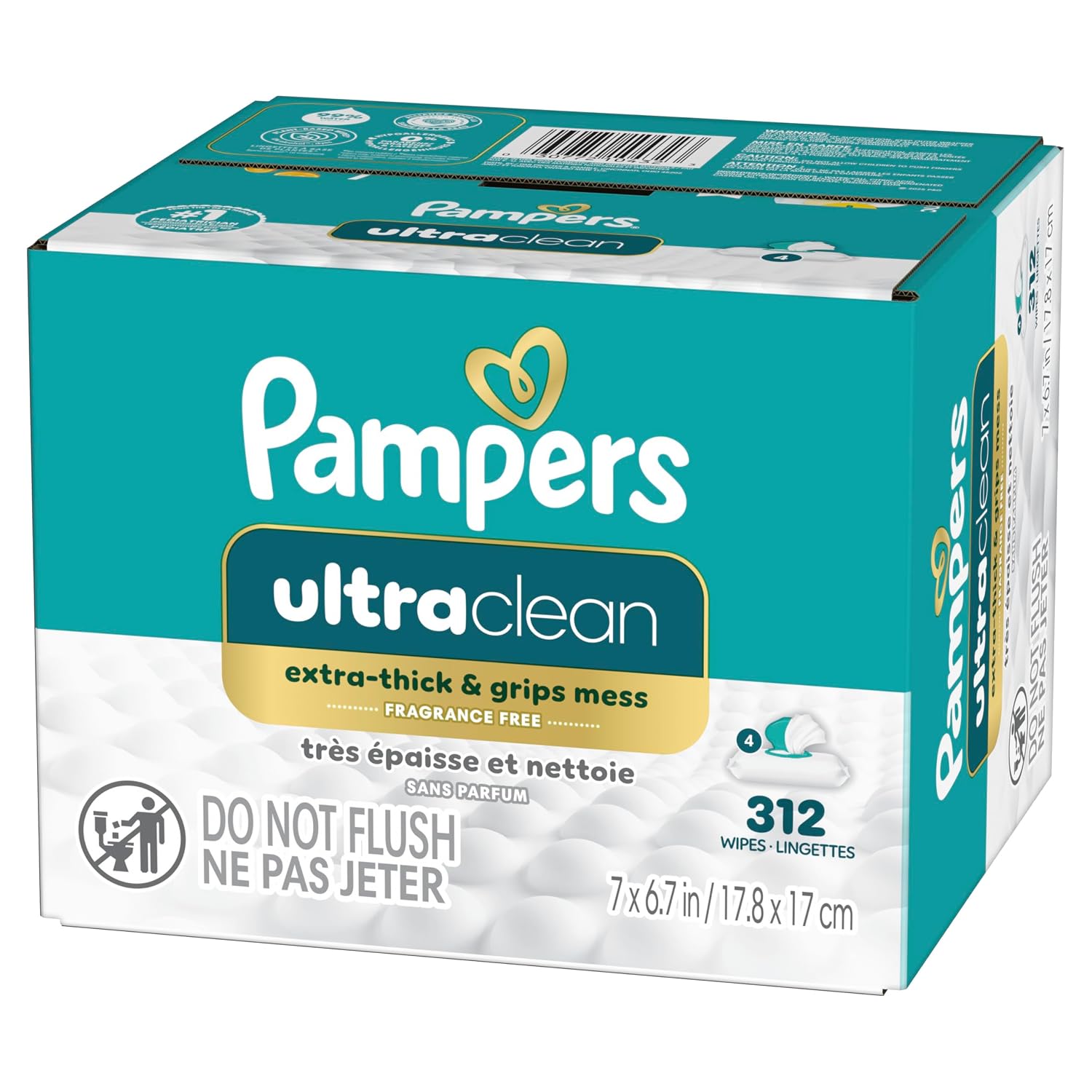 Pampers Ultraclean Baby Wipes (Previously 'Free & Gentle'), 99% Water, Hypoallergenic, Unscented, 100% Plant Based, Plastic-Free, 936 Wipes Total (12X Flip-Top Packs)