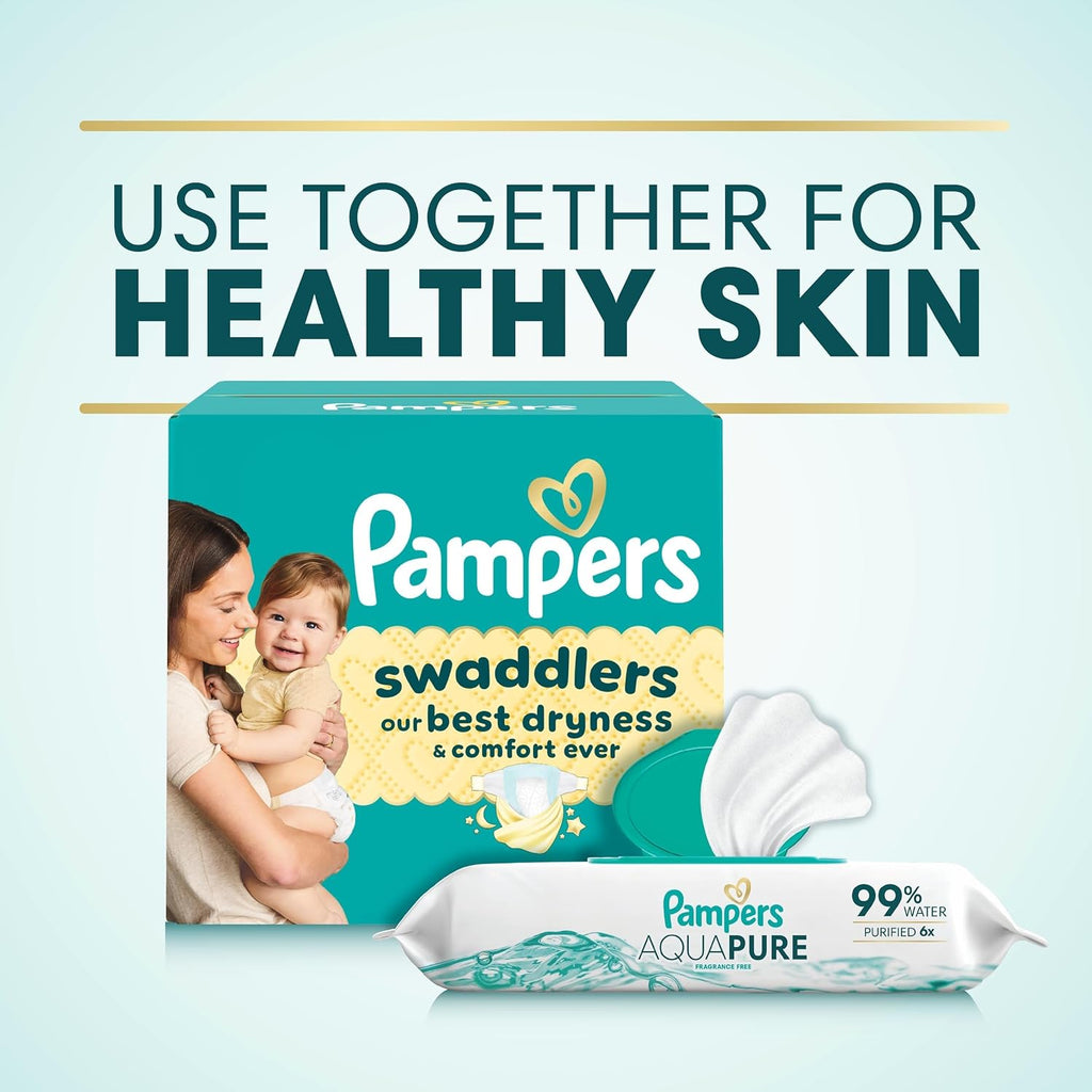 Pampers Aqua Pure Baby Wipes, 99% Water, Fragrance Free, Unscented, Water Based, Multi-Use, 896 Wipes Total (16X Flip-Top Packs) [Packaging May Vary]
