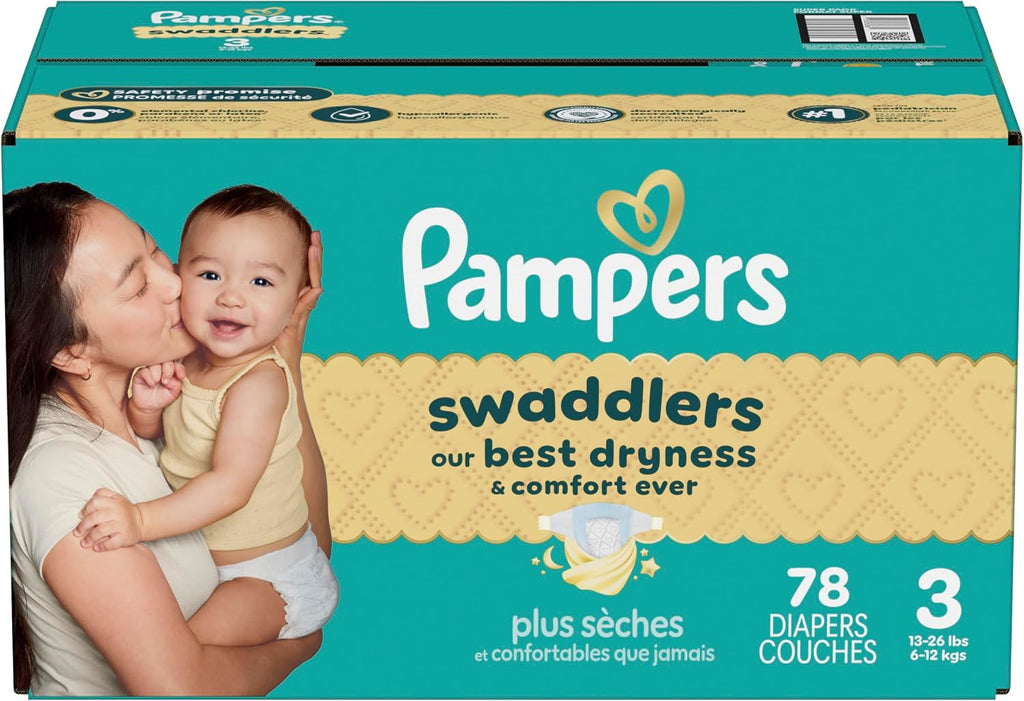 Pampers Swaddlers Newborn Diapers, Size Newborn (10 lbs), 84 Count, Fragrance Free, Hypoallergenic, Absorbent, Pediatrician Recommended, Skin Safe