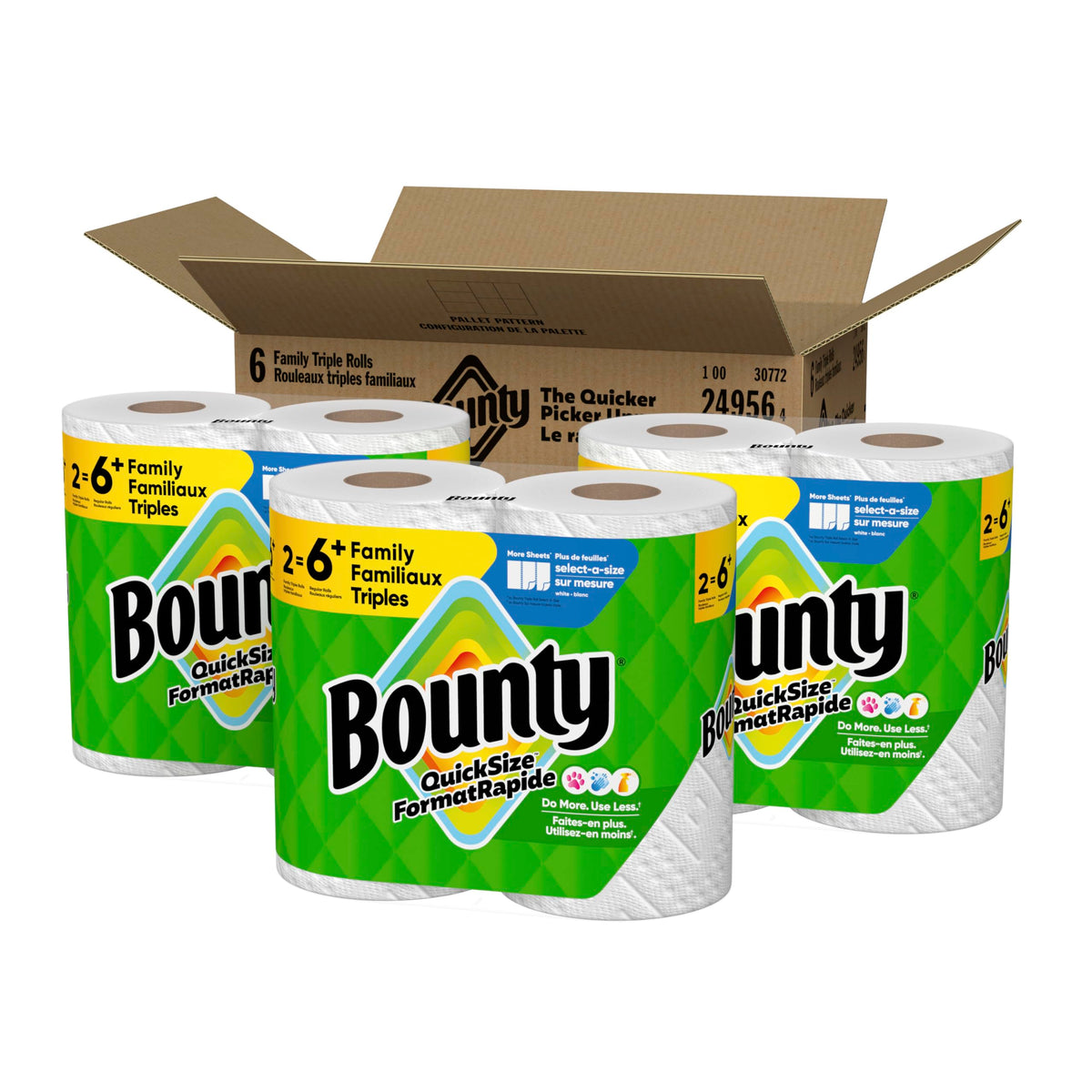 Bounty Paper Towels Quick Size, White, 16 Family Rolls = 40 Regular Rolls
