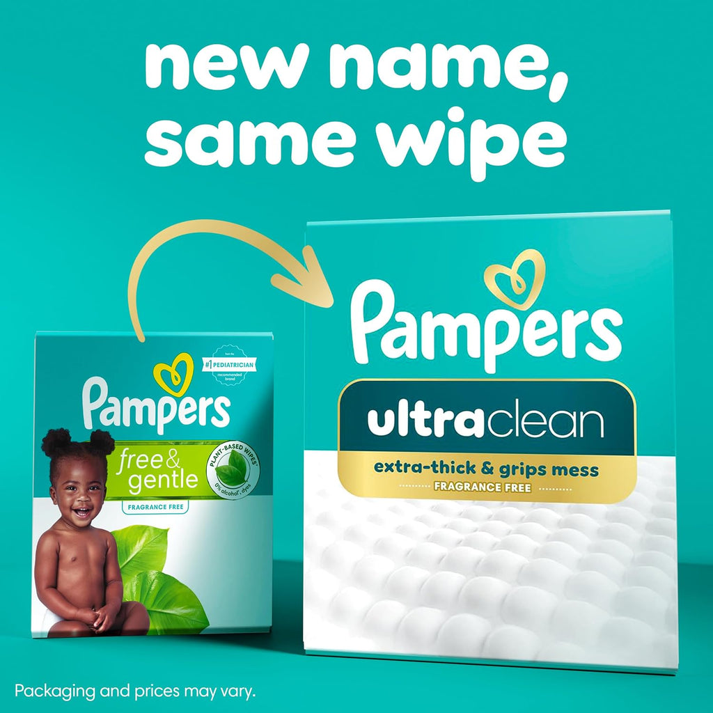 Pampers Ultraclean Baby Wipes (Previously 'Free & Gentle'), 99% Water, Hypoallergenic, Unscented, 100% Plant Based, Plastic-Free, 936 Wipes Total (12X Flip-Top Packs)