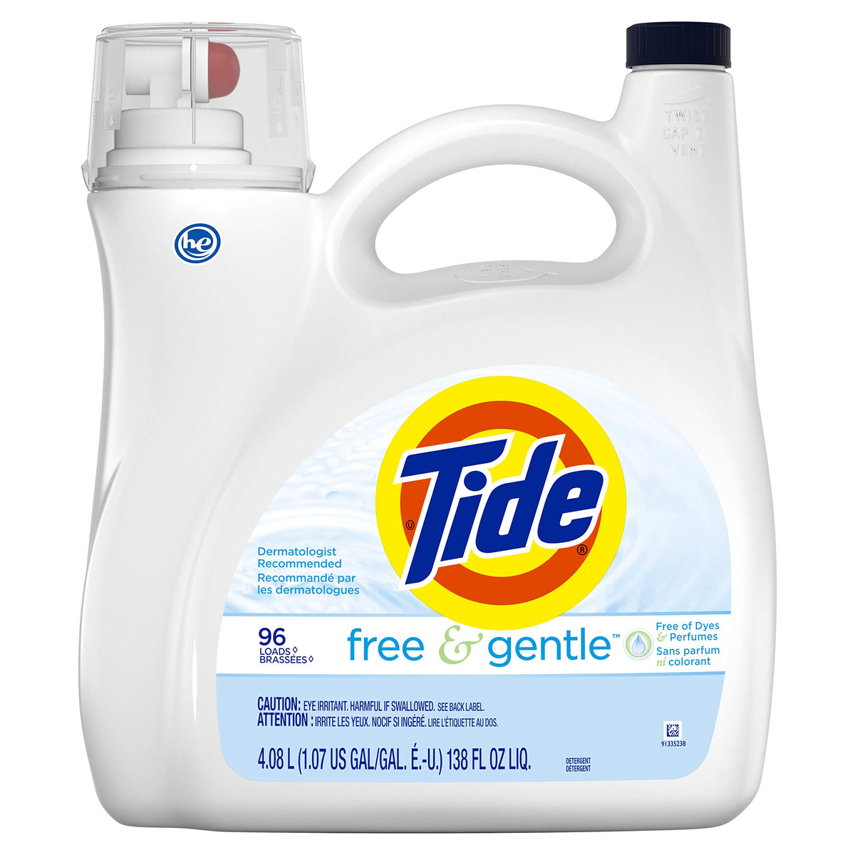 Tide Free & Gentle Liquid Laundry Detergent, 100 Loads, 132 fl oz, Tide Laundry Detergent, Clean Laundry Detergent