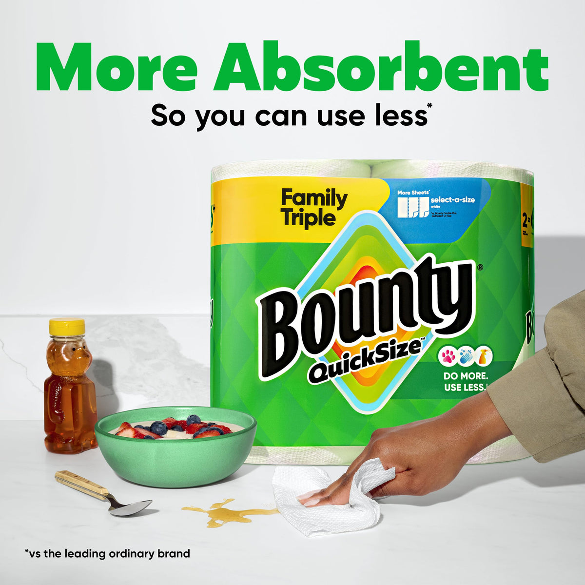 Bounty Paper Towels Quick Size, White, 16 Family Rolls = 40 Regular Rolls