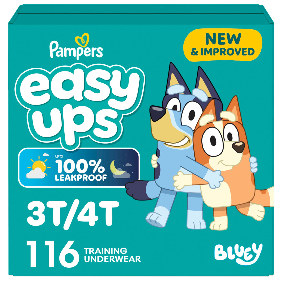 Easy Ups Girls & Boys Potty Training Pants, Size 5 (3T-4T), 124 Count, Bluey Absorbent Pull Up Training Underwear, Up to 100% Leakproof Day and Night, Hypoallergenic