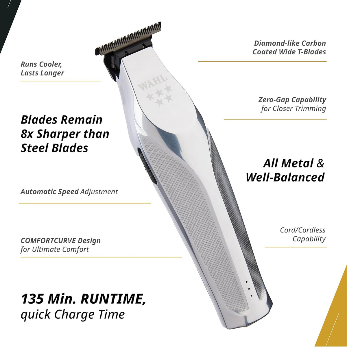 Wahl Professional Hi-Viz Cordless Trimmer, DLC Wide T-Blade, Model 3023699