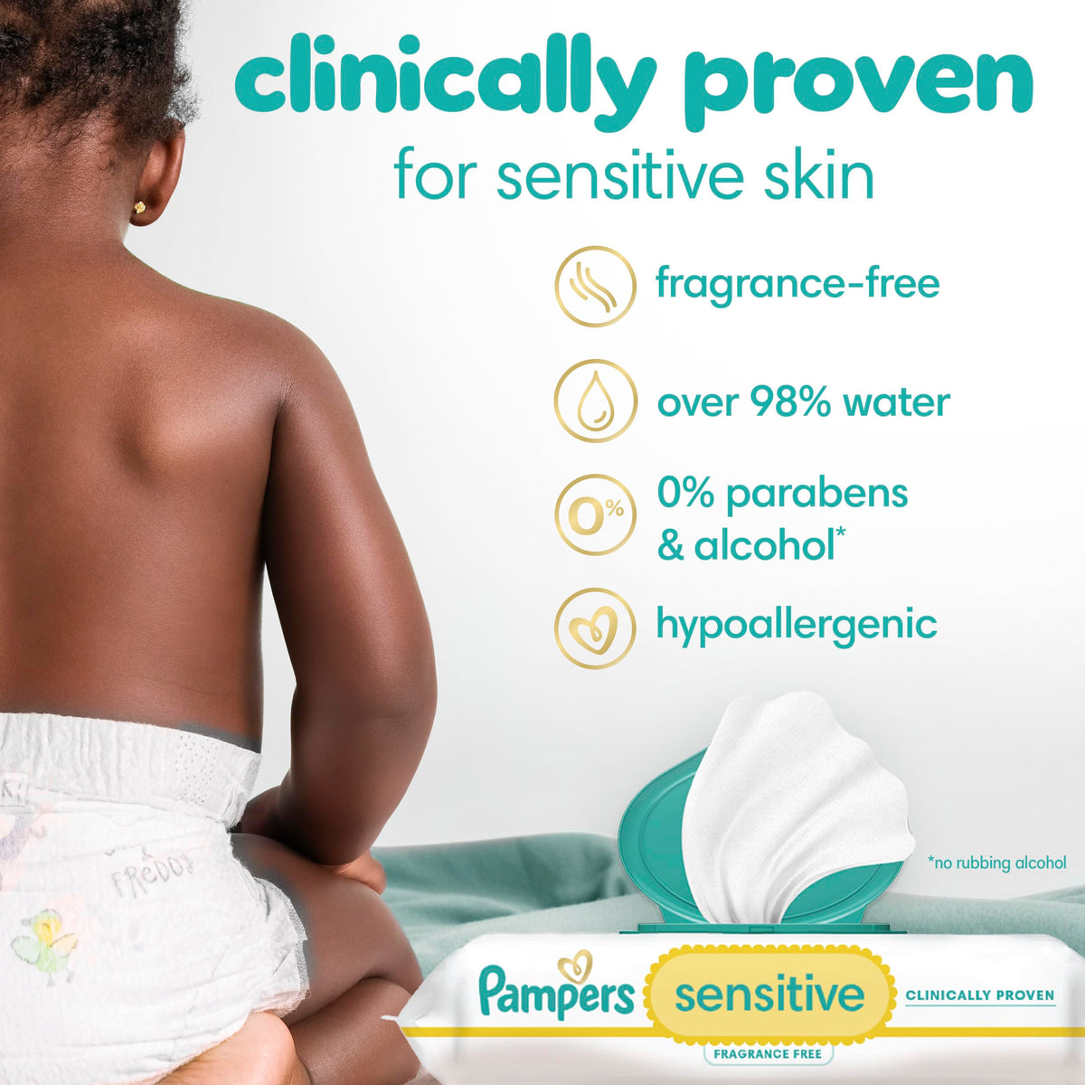 Pampers Sensitive Baby Wipes, Unscented, Fragrance Free, Clinically Proven, Water Based, Hypoallergenic, Multi-Use, Hand Wipes, 1008 Wipes Total (18X Flip-Top Packs)