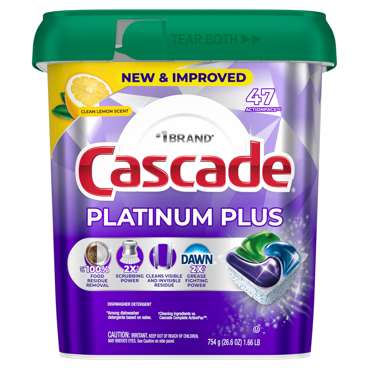Cascade Platinum Plus Dishwasher Pods, Dish Detergent Soap, Clean Scent, 62 Count