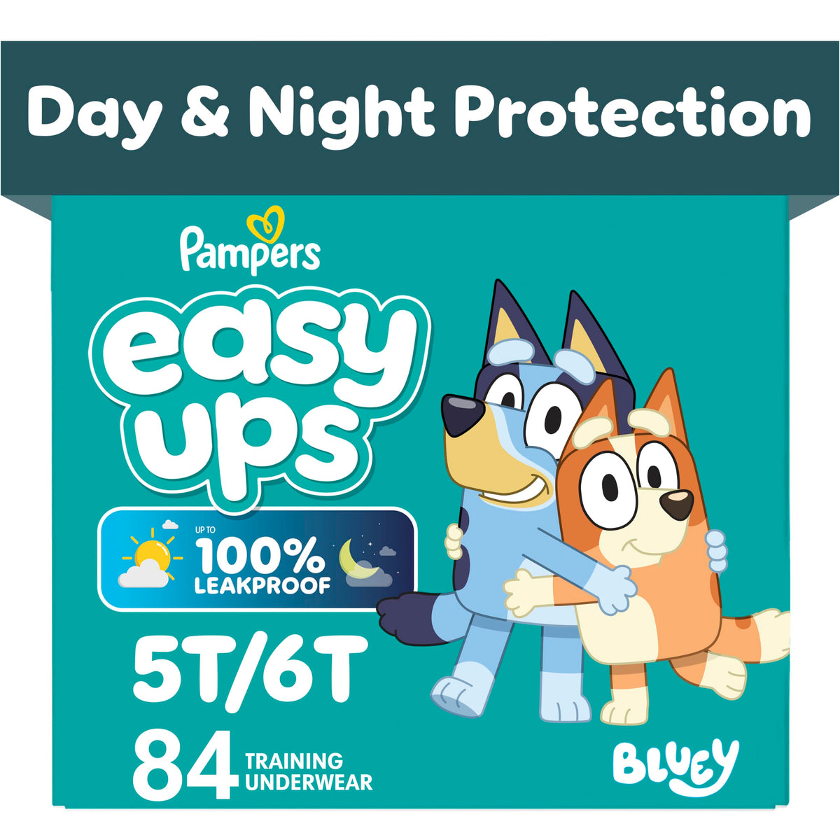 Easy Ups Girls & Boys Potty Training Pants, Size 5 (3T-4T), 124 Count, Bluey Absorbent Pull Up Training Underwear, Up to 100% Leakproof Day and Night, Hypoallergenic