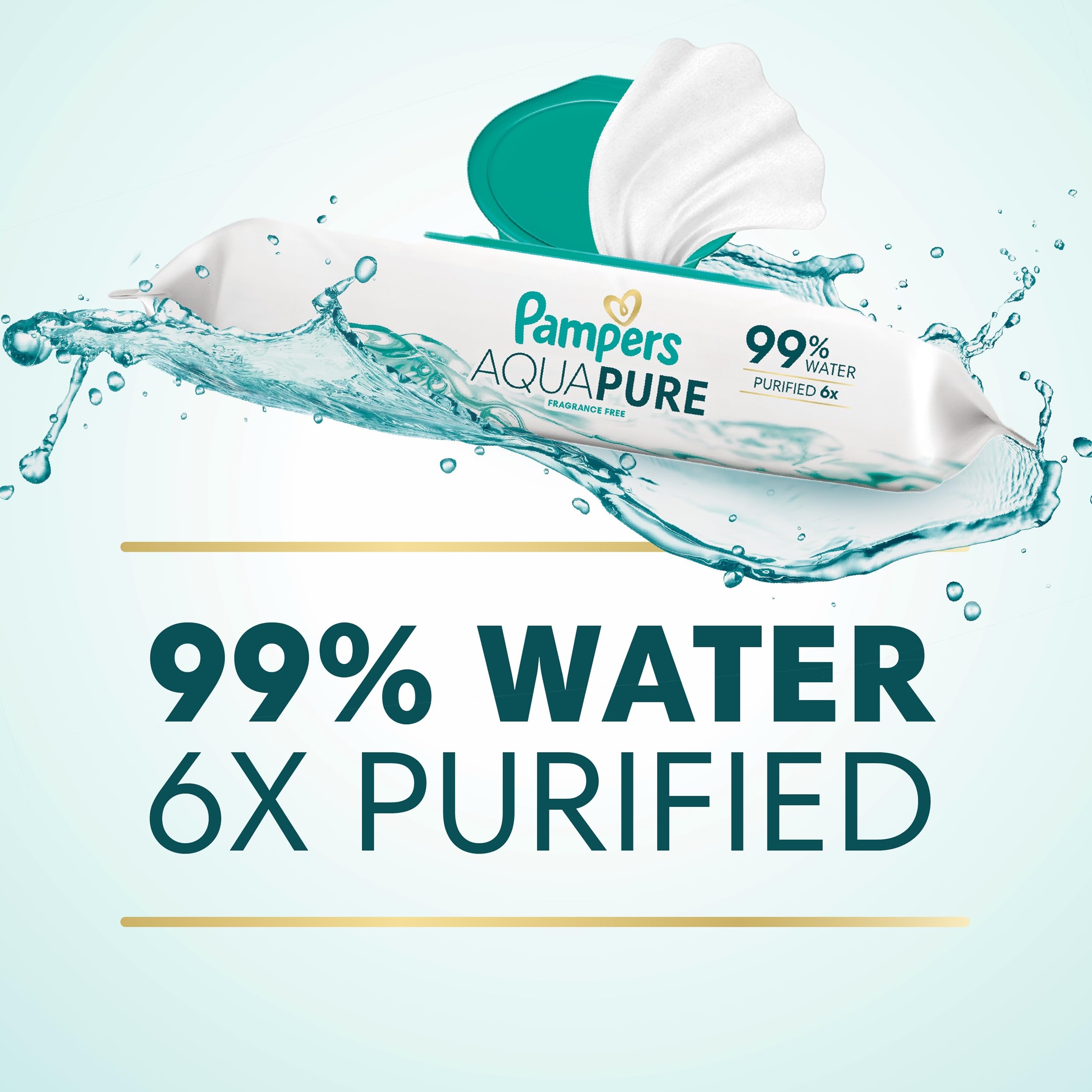 Pampers Aqua Pure Baby Wipes, 99% Water, Fragrance Free, Unscented, Water Based, Multi-Use, 896 Wipes Total (16X Flip-Top Packs) [Packaging May Vary]