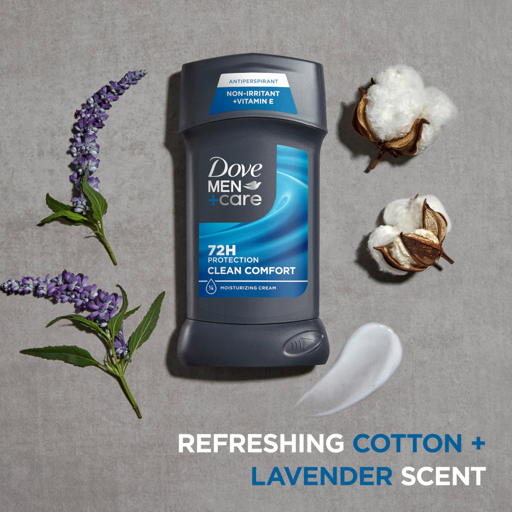 DOVE MEN + CARE Antiperspirant Deodorant Stick Clean Comfort Twin Pack 72-Hour Sweat & Odor Protection Antiperspirant for Men With 1/4 Moisturizing Cream 2.7 oz