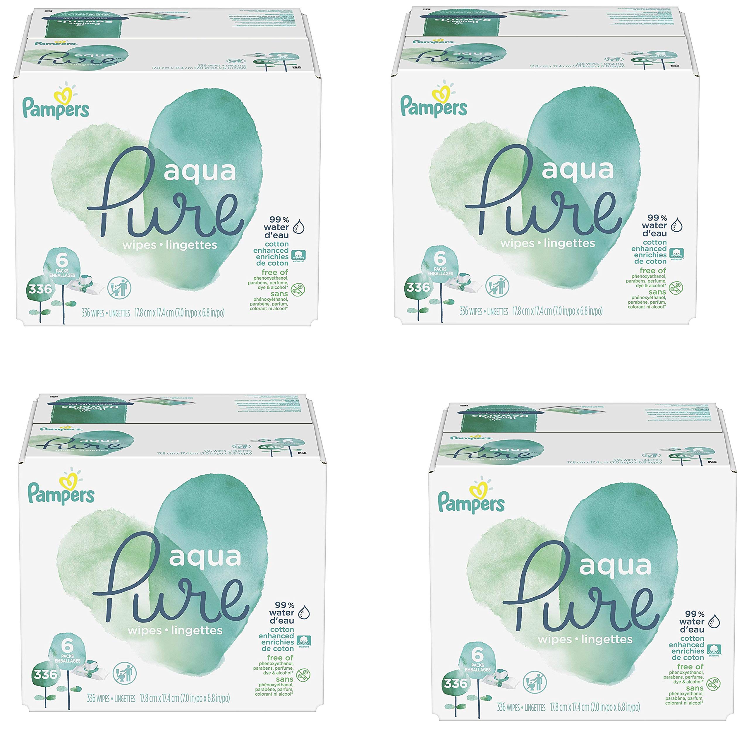 Pampers Aqua Pure Baby Wipes, 99% Water, Fragrance Free, Unscented, Water Based, Multi-Use, 896 Wipes Total (16X Flip-Top Packs) [Packaging May Vary]