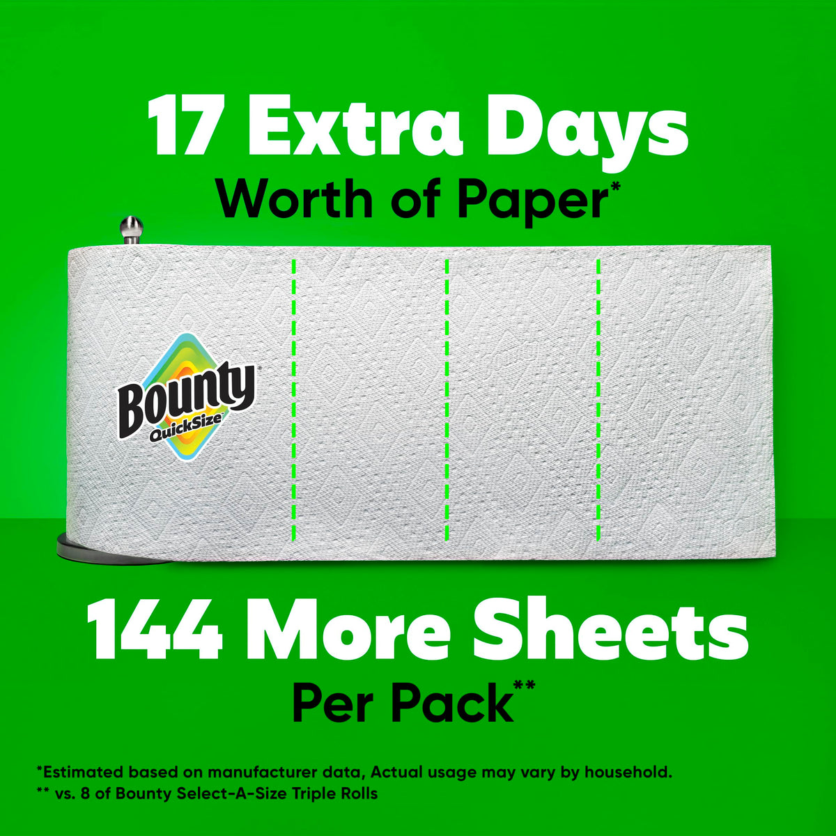 Bounty Paper Towels Quick Size, White, 16 Family Rolls = 40 Regular Rolls