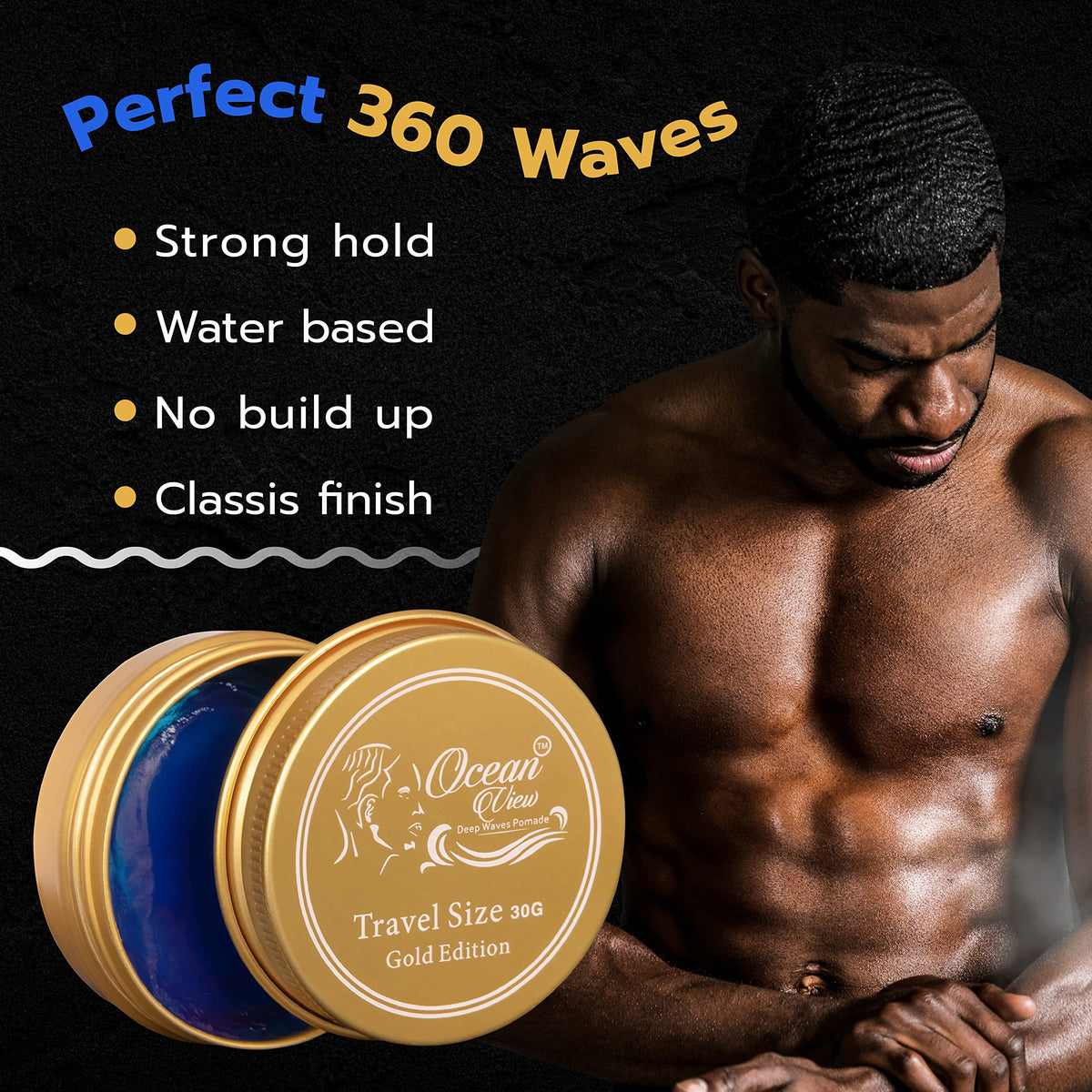 OCEAN VIEW DEEP WAVES POMADE- Water-Based Hair Cream for 360 Wave Training and Wolfing- Silky Smooth Application and Styling, Strong Hold, Easy Wash- Waver and Barber Accessories - 4oz Tin Can