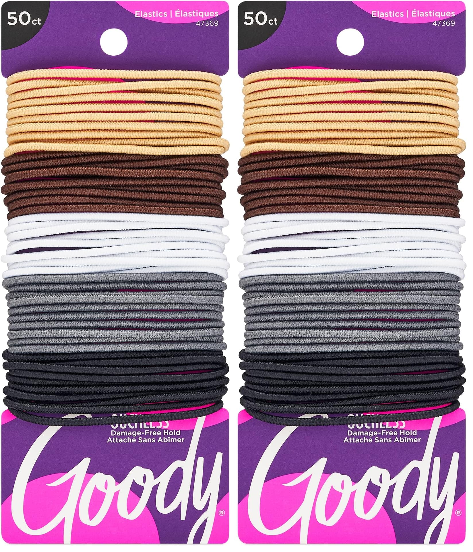 Goody Ouchless Hair Elastics – No Pull, No Breakage, Tangle-Free Hold for Fine Hair – 50 Count, Assorted Neutrals, Long-Lasting Ponytail Holders for Women & Men