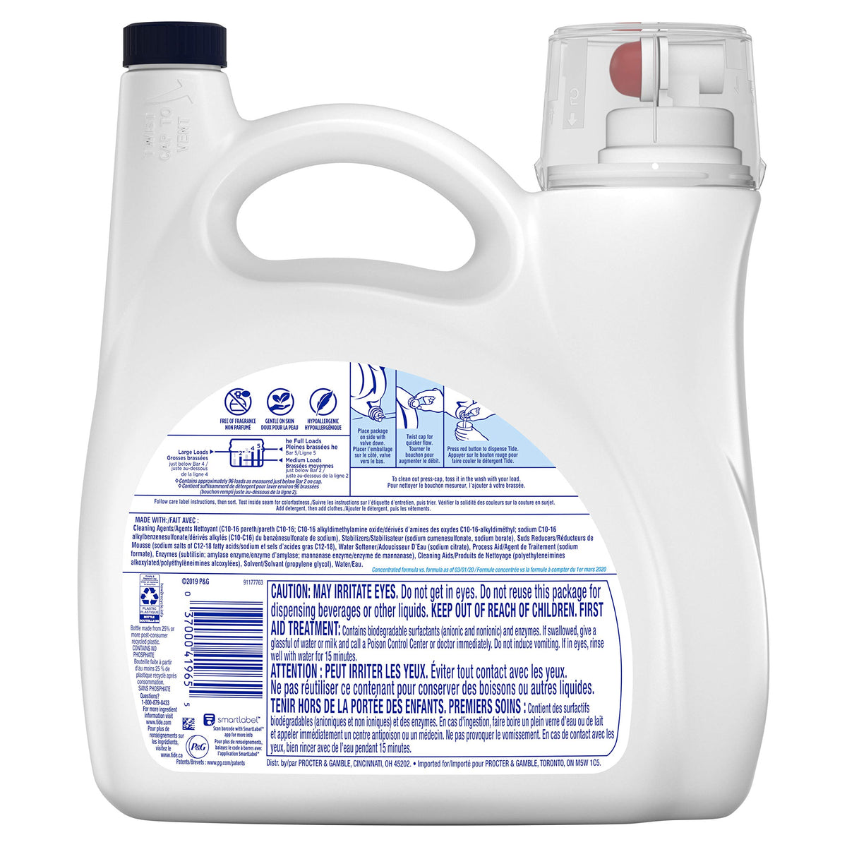 Tide Free & Gentle Liquid Laundry Detergent, 100 Loads, 132 fl oz, Tide Laundry Detergent, Clean Laundry Detergent