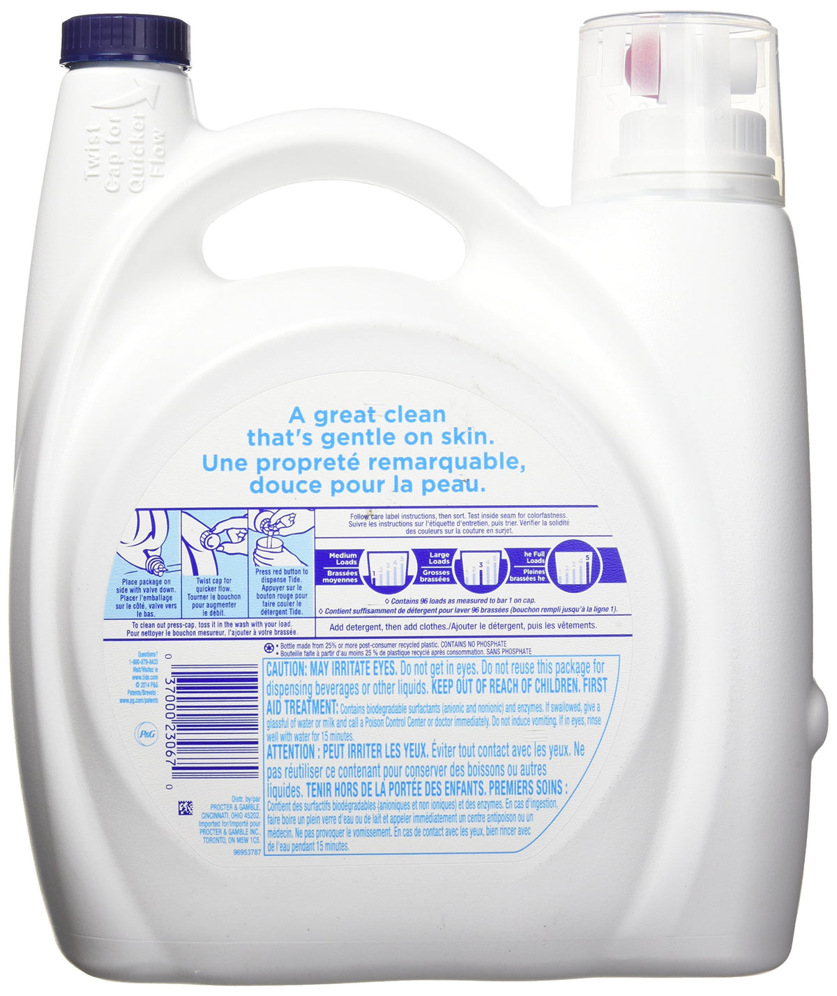 Tide Free & Gentle Liquid Laundry Detergent, 100 Loads, 132 fl oz, Tide Laundry Detergent, Clean Laundry Detergent