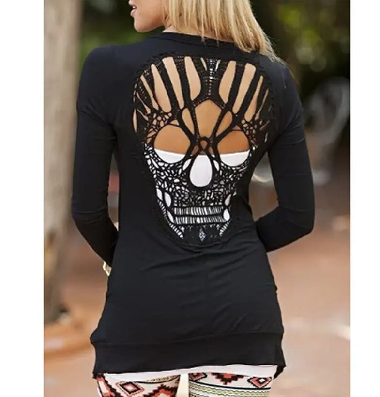 Skull Print Lightweight Cardigan with Long Sleeves