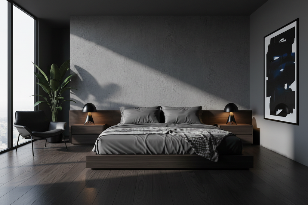 Luxury bedroom lifestyle shot with silk pillowcases