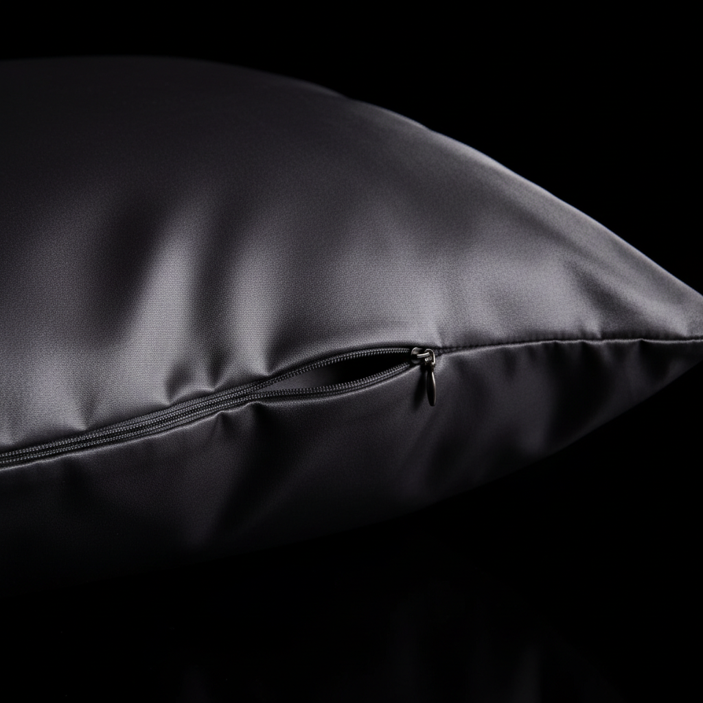 Silk pillowcase detail showing hidden zipper closure